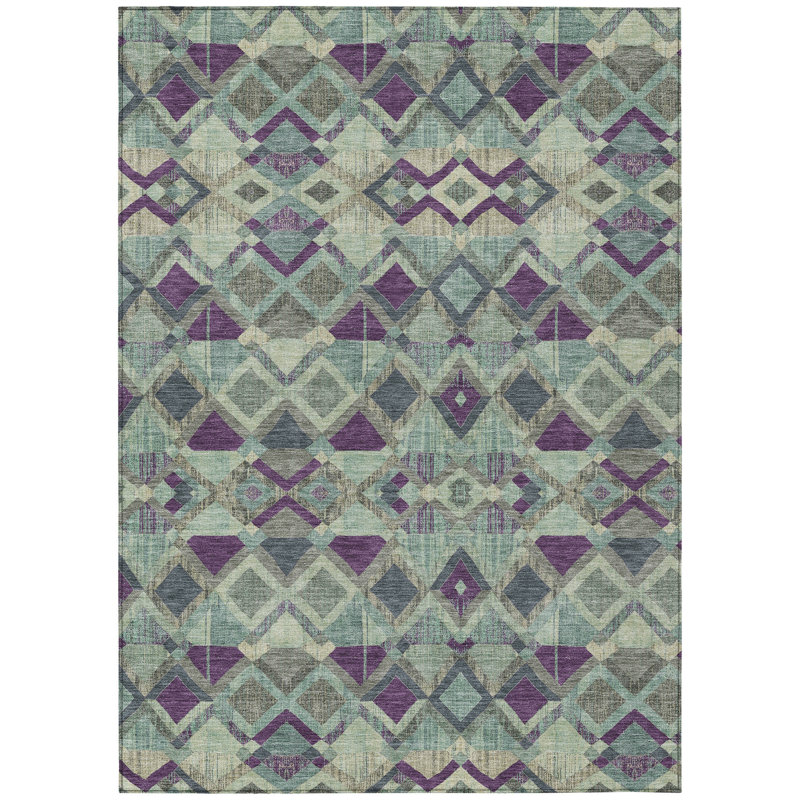 3' X 5' Blue And Purple Geometric Washable Indoor Outdoor Area Rug