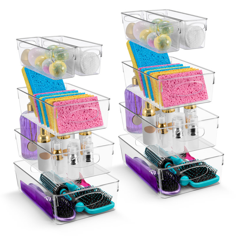 Paquet de 10 bacs de rangement en plastique transparent avec poignées pour tablettes Sorbus