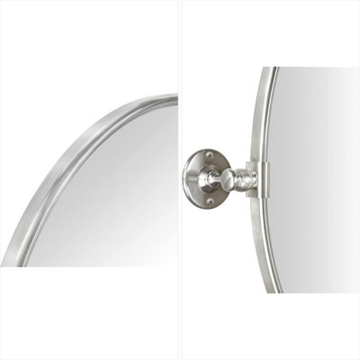 Brushed Nickel Oval Tilt Bathroom Vanity Mirror With Adjustable Pivot Design, Framed Metal Construction For Wall Mount, Includes Mounting Hardware