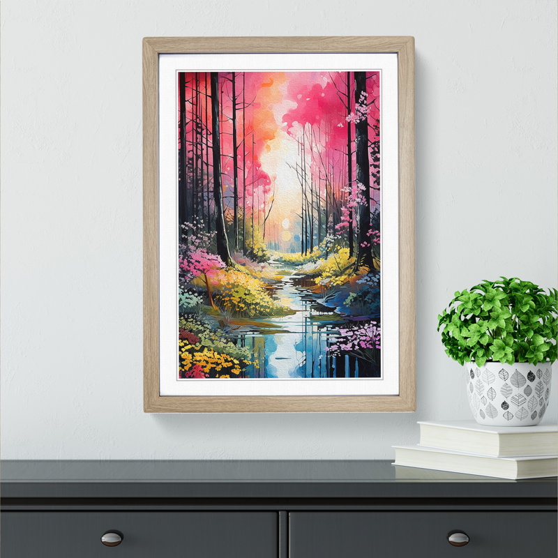 Spring Forest Neo-Plasticism 1 Piece Single Picture Frame Wall Art, 34cm H x 25cm W x 2cm D, Oak Framed
