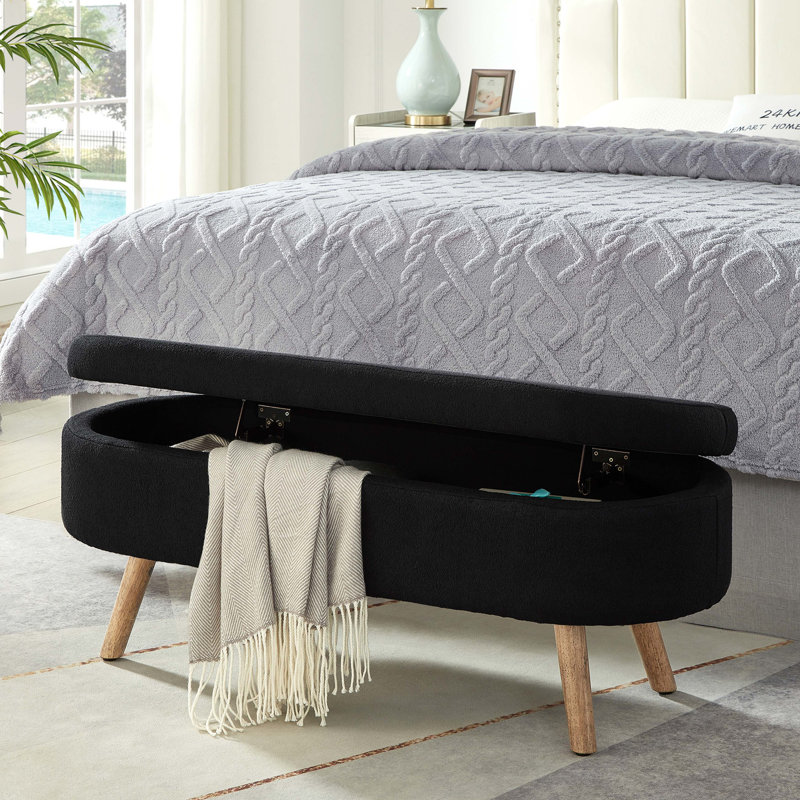 Banc de rangement avec repose-pieds ovale Luxury, Noir, Noir