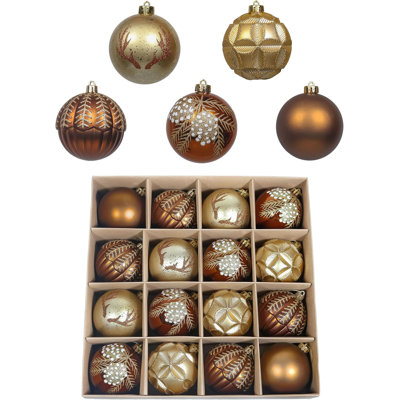  Large Christmas Ornaments Set for Fall Decor, 16ct 3.15 Inches Brown Copper Gold Shatterproof Christmas Tree Decorations, Woodland Bronze Hanging Ball Bulk Thanksgiving Autumn Harvest