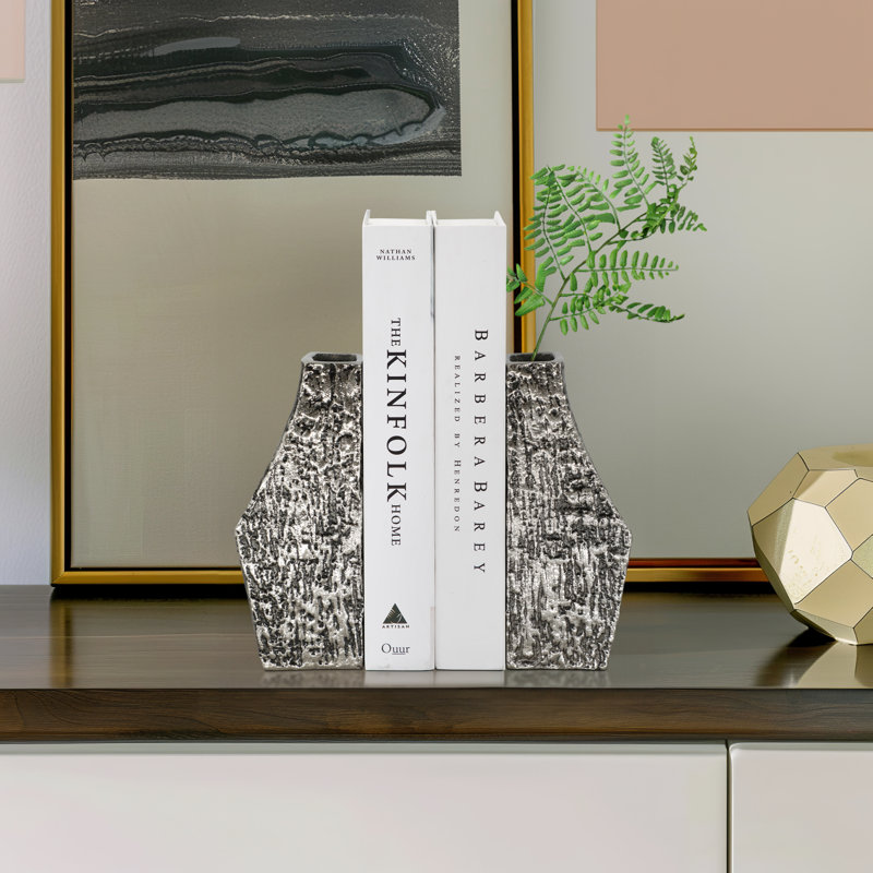 Set Of 2 8" Whittier Metal Flower Vase Bookends