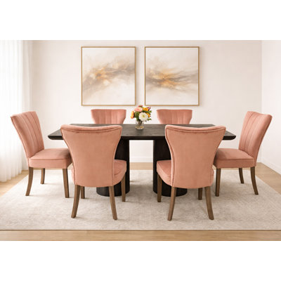 Sullivan 72" Dining Table Set With 6 Blush Velvet Chairs