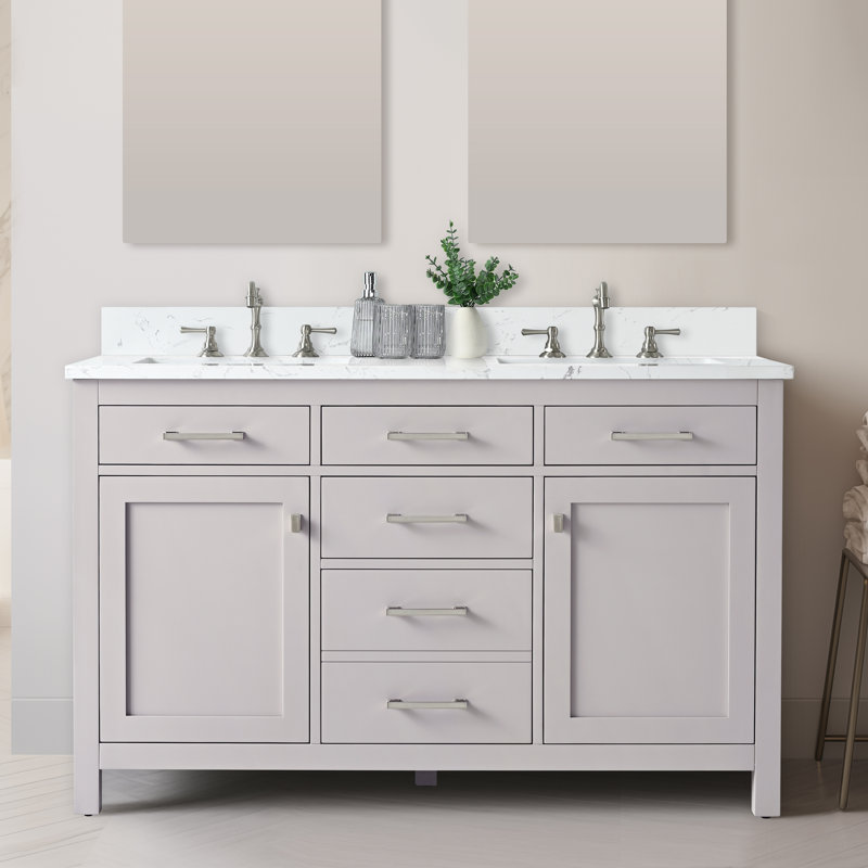Ajhane 54" W Double Vanity Set, Taupe/Brushed Nickel