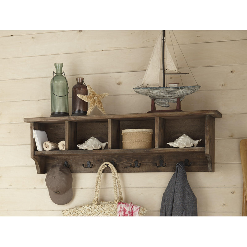 Alezzi 48-Inch Solid Wood Entryway Wall Mounted Coat Rack with Storage Cubbies, Natural Finish, Includes 6 Hooks and 4 Cubbies, Fully Assembled with French Cleat for Easy Hanging, Supports up to 40lbs