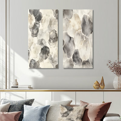 «Gray Gray Circles Scenery I - Abstract Shapes», ensemble de 2 pièces d'art mural