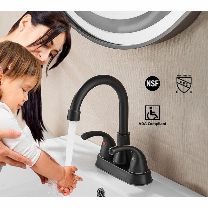 Classic Flow 4" Centerset Bathroom Faucet With Drain, Matte Black