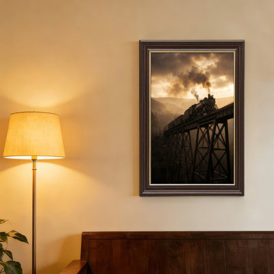 Art mural antique sur toile encadré doré pour le salon, la chambre à coucher, le bureau ou le vestibule - Décoration murale décorative avec train à vapeur