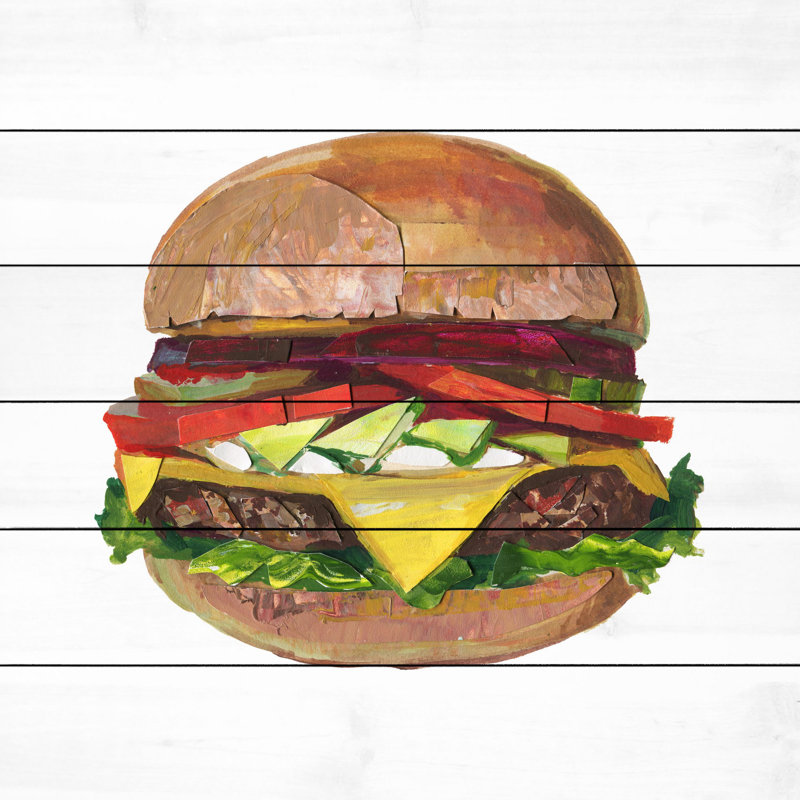 « ultimate burger », reproduction d’art sur bois blanc, H 32 po x l 32 po x P 1,5 po