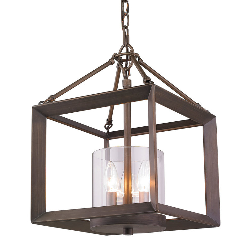 Averee 3 - Light Lantern Pendant, Clear Glass, Gunmetal Bronze