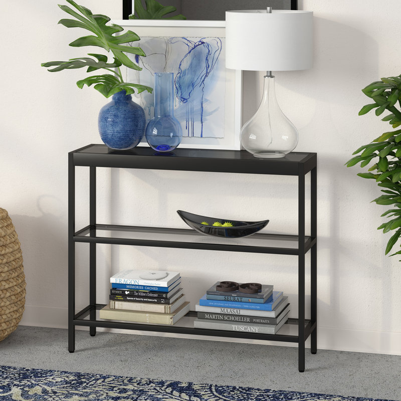 Alexis Glass Top Console Table, Blackened Bronze, 30" H x 36" W x 10" D