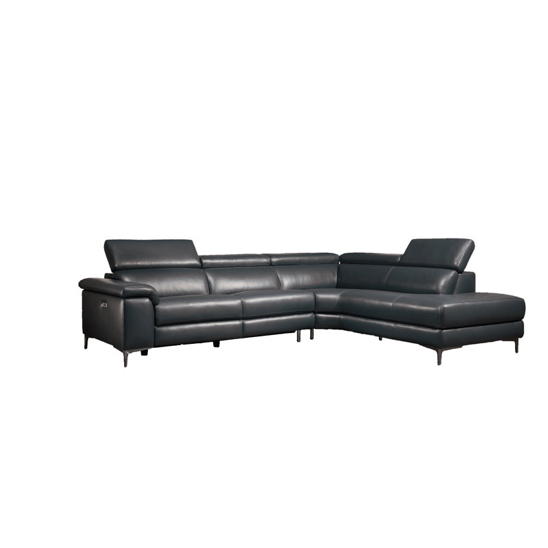 Bryd Upholstered Power Reclining L-Shaped Sectional, Right Hand Facing, Black Genuine Leather