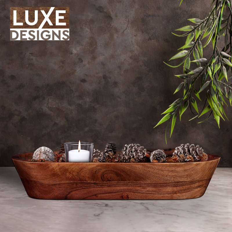 Handcrafted Dark Burnt Acacia Wood Oval Plant Pot
