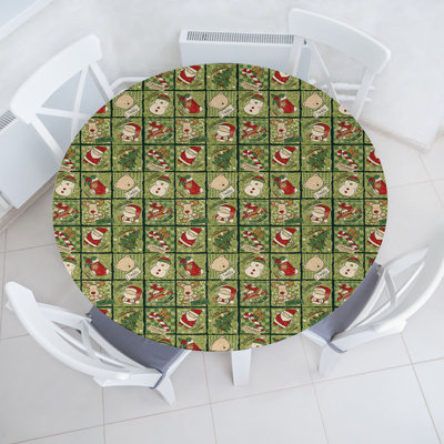 Bungalow Rose Christmas Fitted Round Tablecloth Olive Green White -  A22F07305CF54D8F8FA713E75295CB68