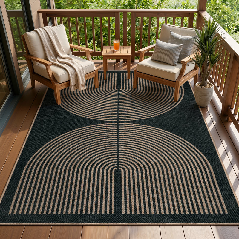 Narze Modern Easy Jute Machine Washable Outdoor Rug with Non-Slip Backing for RV, Backyard, Patio，Balcony, Rectangle 5' x 7'