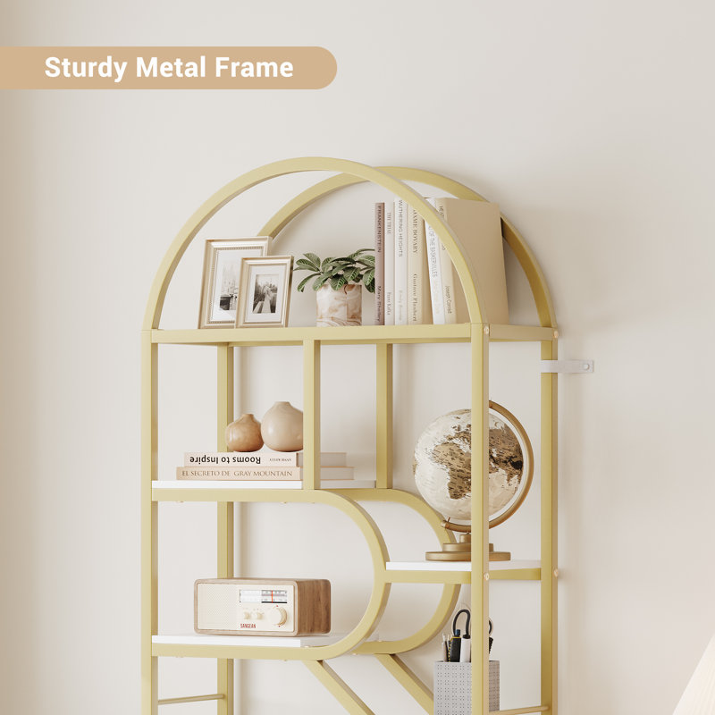 Bookcase, Arched Display Rack with 9-Tier Display Open Shelves, Gold