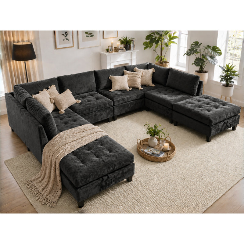 8-Piece Modular Sectional Sofa with Storage Ottoman, Modern Chenille Couch for Living Room, Versatile Configuration, Gray