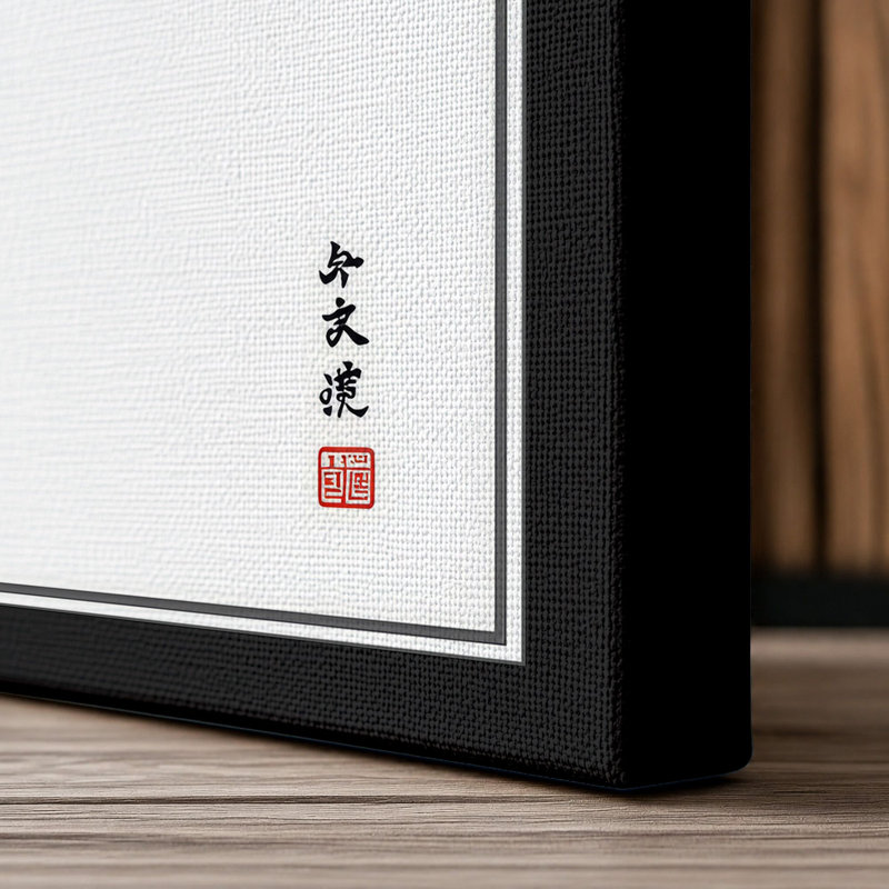 Moonlit Cherry Blossom Japandi - Wrapped Canvas, 30x20 - 76.2 x 50.8 cm, Black Border