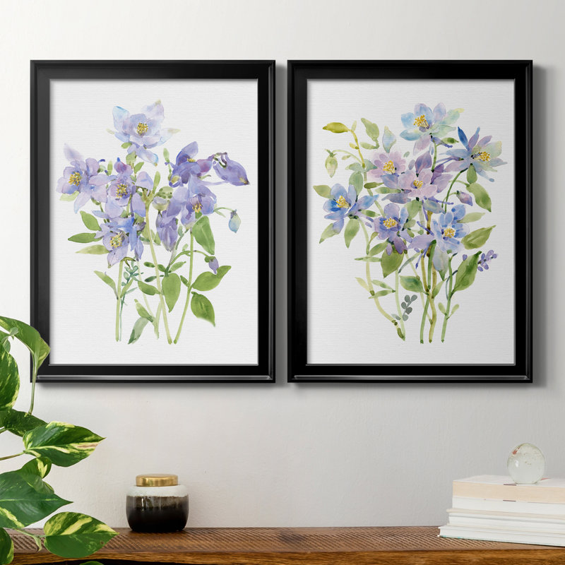 «Columbine Spray I», ensemble de 2 peintures sur toile encadrées, Noir, H 36,5 po x l 53 po x P 1 po
