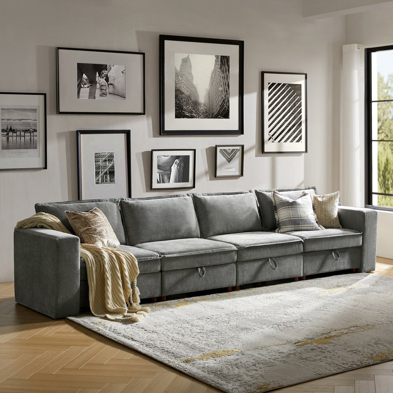 Housse pour canapé modulaire avec rangement en chenille 4 pièces de 136 po Bessette, Gris