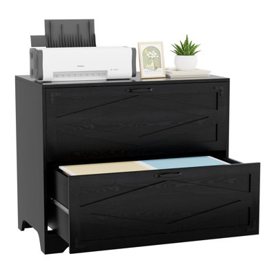 Maniram 35.43'' Wide 2 -Drawer Farmhouse Lateral File Cabinet, Wood Filing Cabinet for Home Office, Large File Storage Printer Stand for A4/Letter Size Files, with Anti-tilt Mechanism