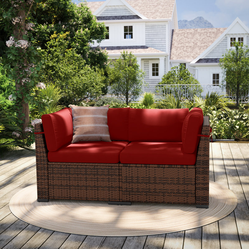 Chaise d'extérieur en osier avec coussins, Rouge