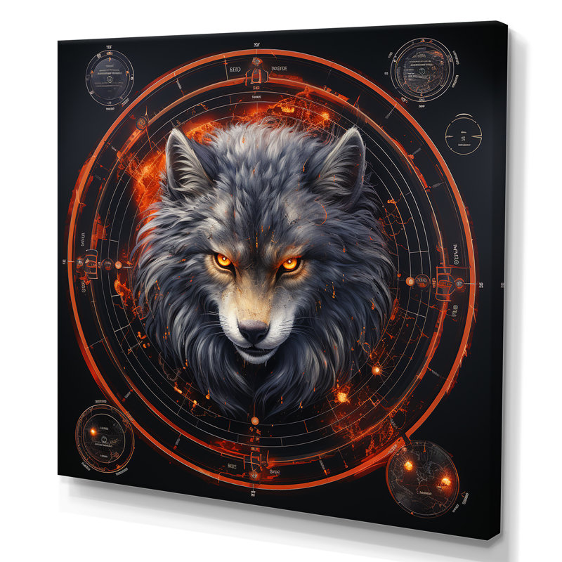 Gris, schématique, créatures de loups - Mythical Creatures, art mural, H 36 po x l 36 po x P 1,5 po, Toile tendue