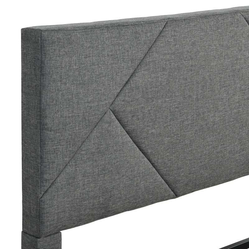 Lit tapissier pleine grandeur gris avec tête de lit, sommier avec sommier, support en bois robuste, sans sommier, assemblage facile, capacité de charge maximale de 500 lb, lattes de la plate-forme de retenue grise