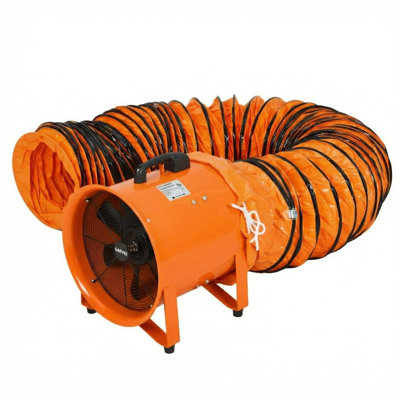 12 Inch High Velocity Portable Utility Fan with 16.4 ft Duct, 3500 CFM Airflow for Basement, Workshop, and Garage Ventilation