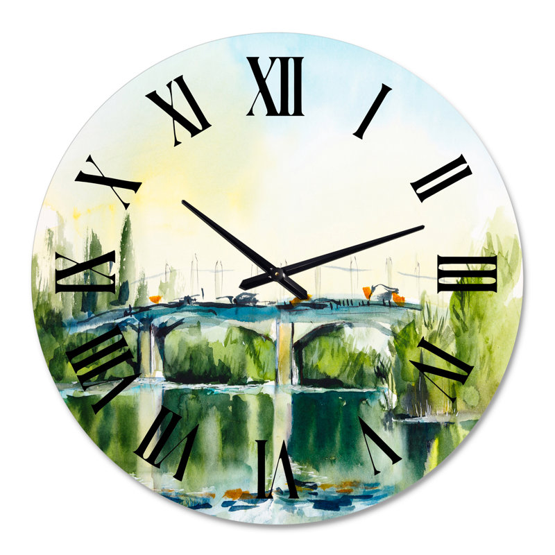 Paysage avec un vieux pont dans la campagne - Horloge murale traditionnelle, Surdimensionné