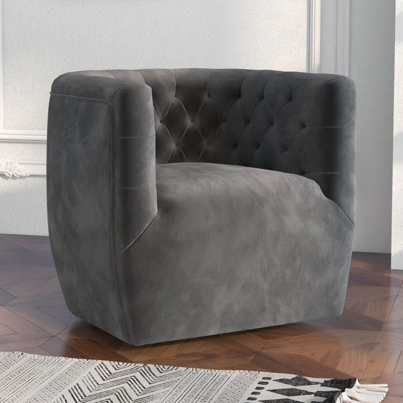 Brandon Contemporary Modern Swivel Living Room Accent Chair, Velvet Gray Velvet