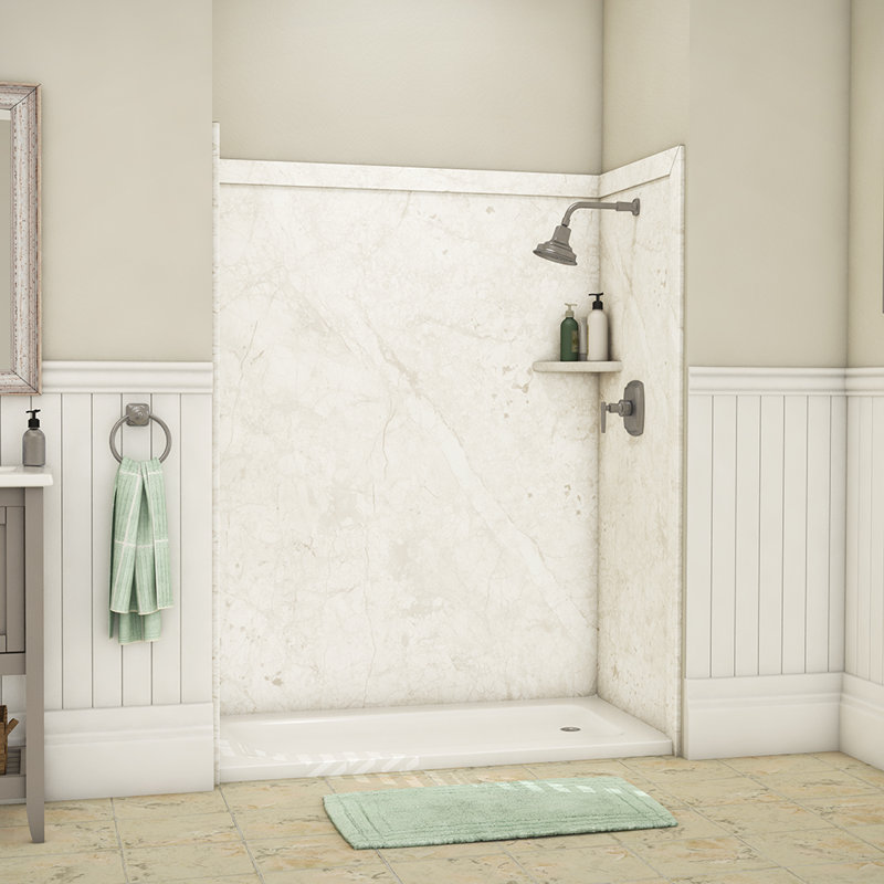 FlexStone Adaptable 60"W x 60"D x 80"H Alcove Shower Surround in Botticino Cream, Botticino Cream