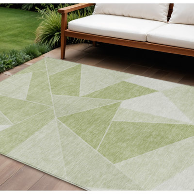 8' X 10' Artichoke Green Mint Green And Sage Geometric Washable Indoor Outdoor Area Rug