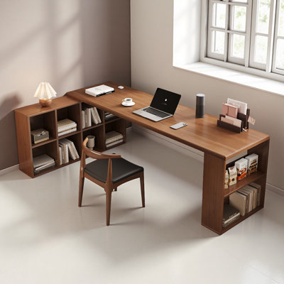 Simple Solid Wood L-Shaped Storage Desk by One Allium Way
