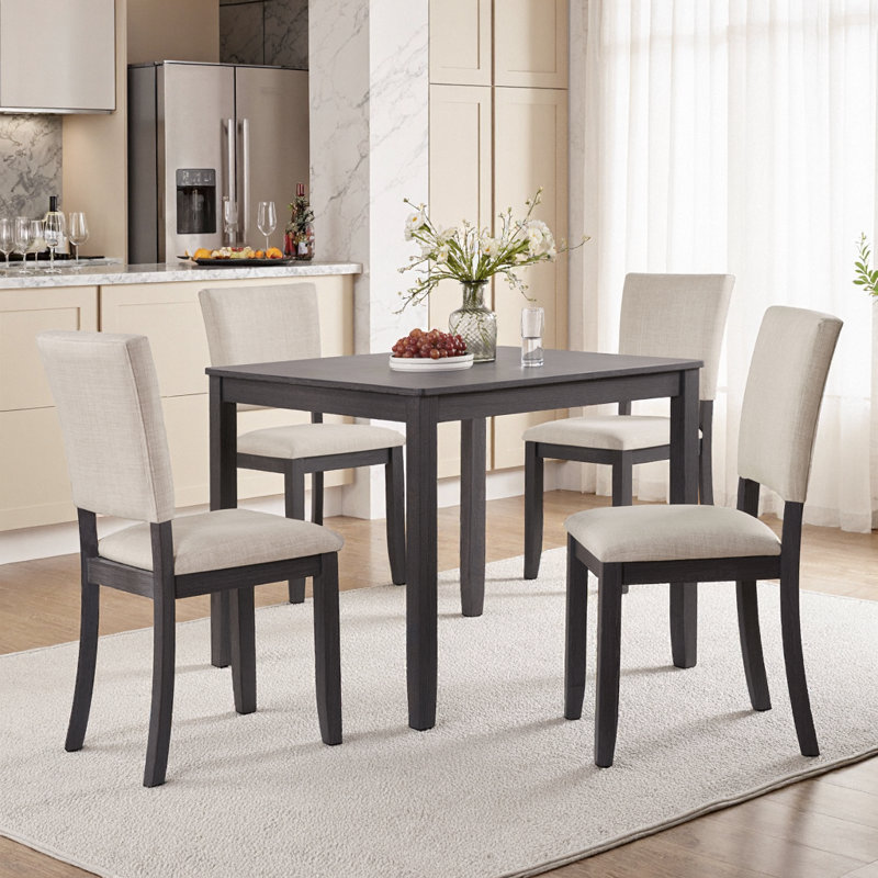 Ensemble de salle à manger 5 pièces pour 4 personnes, table de 34,5 po + 4 chaises en lin, peu encombrante, capacité de 330 lb
