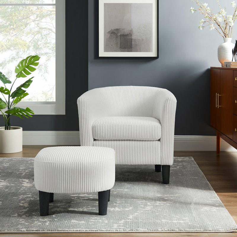 Chaise rembourrée avec repose-pieds, Velours côtelé blanc 1