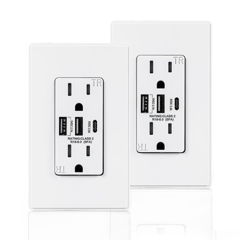CBOL Series Coby USB Wall Outlet Dual High Speed 6.0 Amp USB Ports with Smart Chip, USB Type C Port, Pack of 2