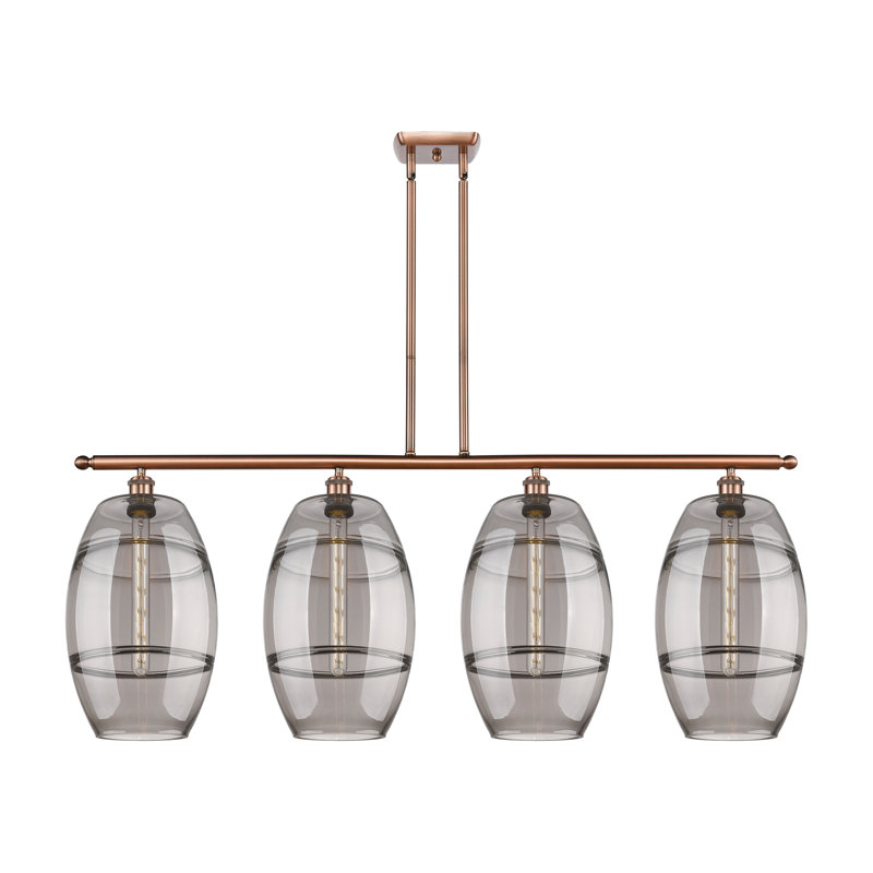 Luminaire suspendu rond / ovale pour îlot de cuisine à 4 lumières Dundrod, Gris fumée clair, Cuivre antique