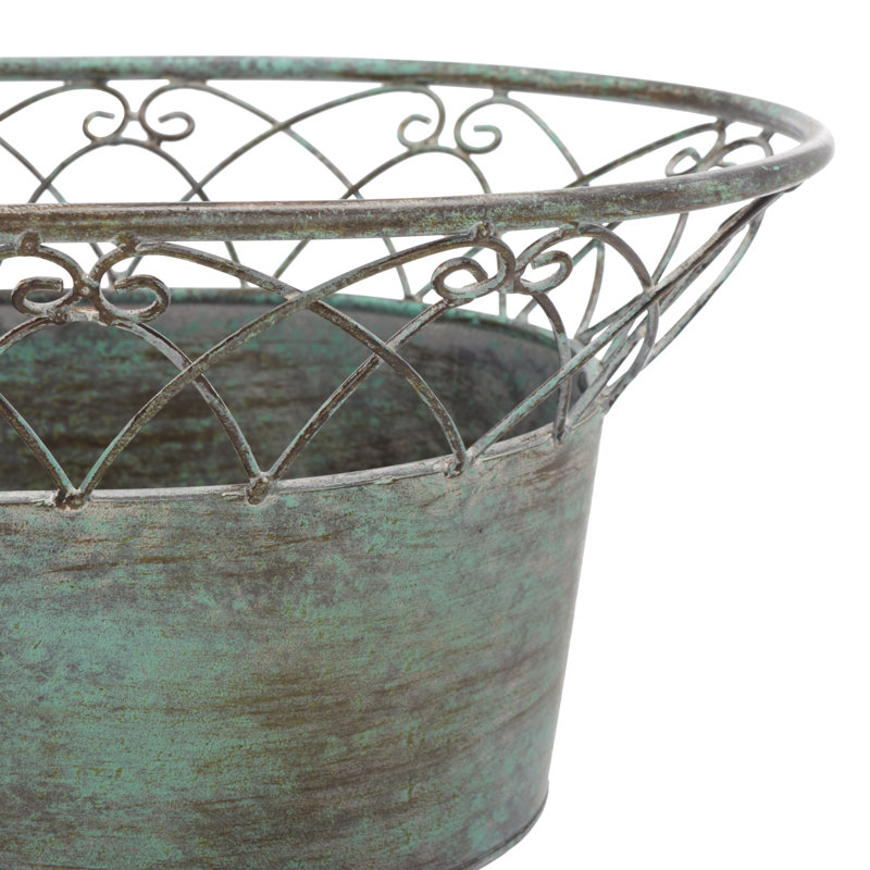 Elmo Metal Pot Planter, Antique Green