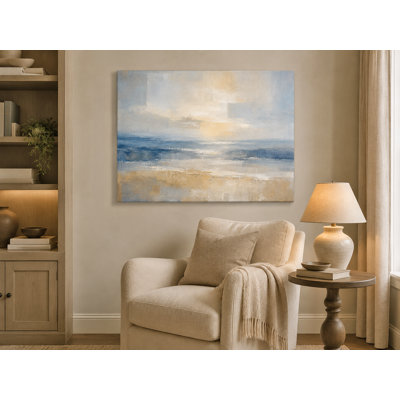 Silver Blue Seascape - Coastal Abstract Landscape Giclee Print on Wrapped Canvas Wall Art