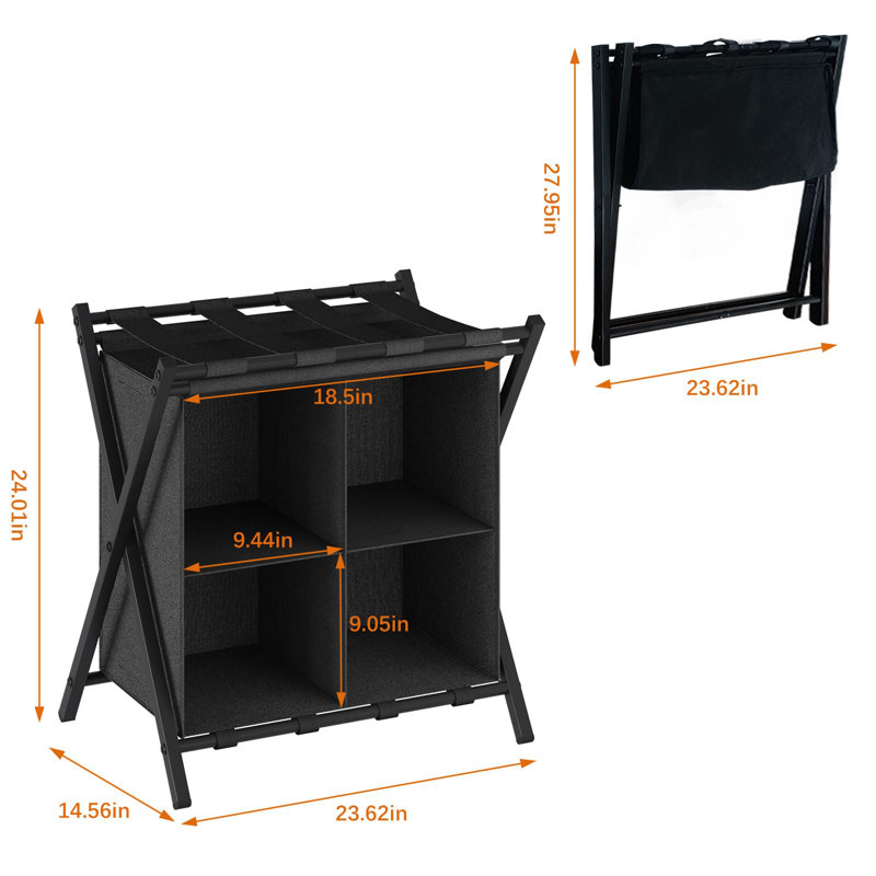 Porte-bagages avec rangement, porte-valise pliant pour chambre d'amis, capacité de 120 lb, porte-valise peu encombrant, noir