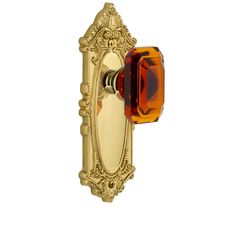 Grandeur Grande Victorian Plate Passage with Baguette Crystal Door Knob, Polished Brass, 2 3/4"