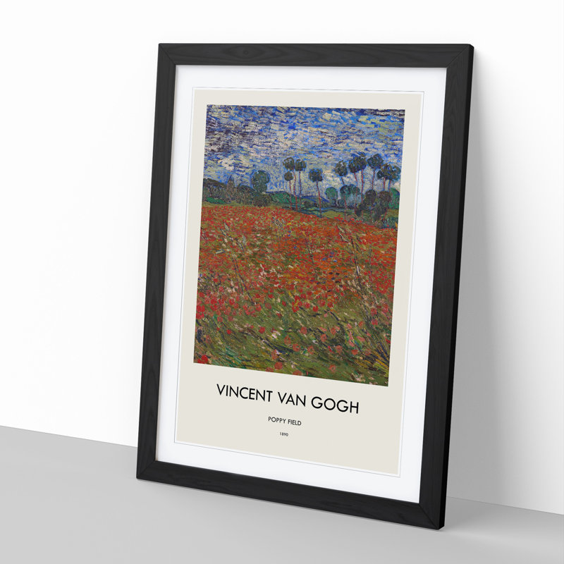 Poppy Field Print by Vincent Van Gogh - Picture Frame Painting, 65cm H x 48cm W x 2cm D, Black Framed