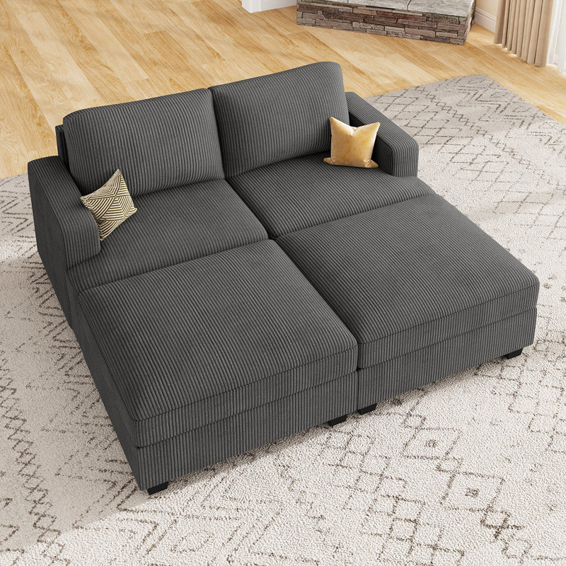 Corduroy Sleeper Sectional For Small Space Upholstered Sofa Bed, Gray Corduroy
