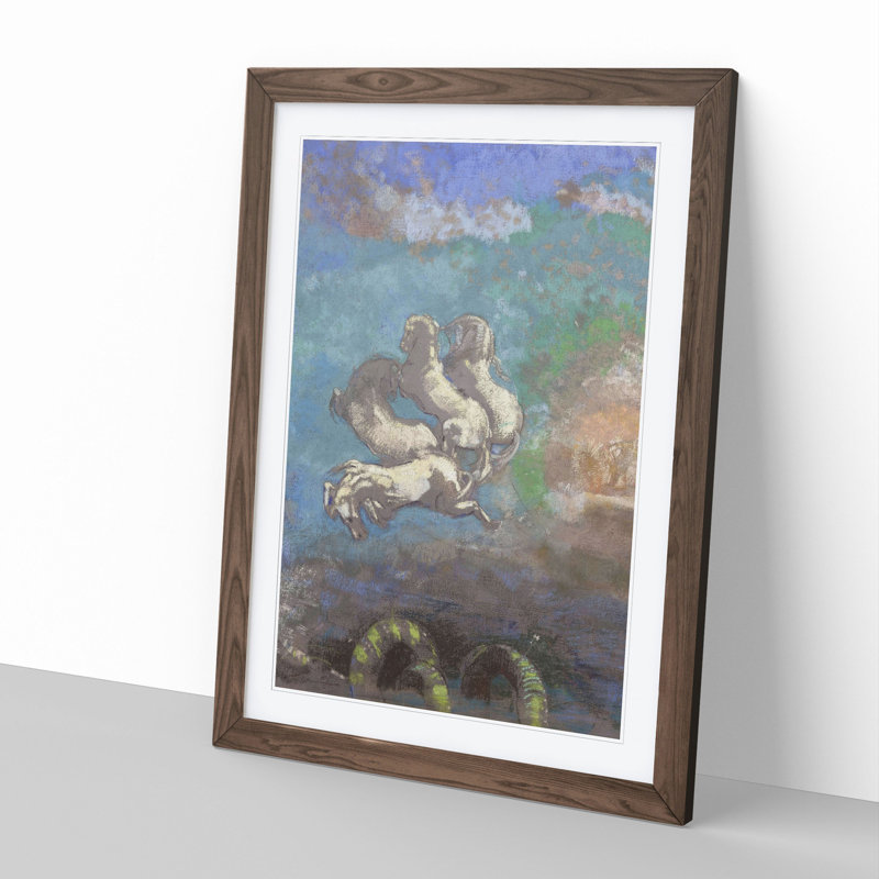 White Horses by Odilon Redon - Picture Frame Painting, 65cm H x 48cm W x 2cm D, Walnut