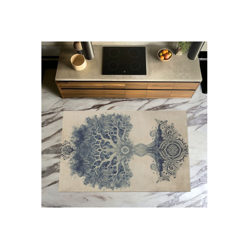Tapis tissé à motif d'arbre lavable à la machine, Sous-tapis carré 3 pi 11 po inclus