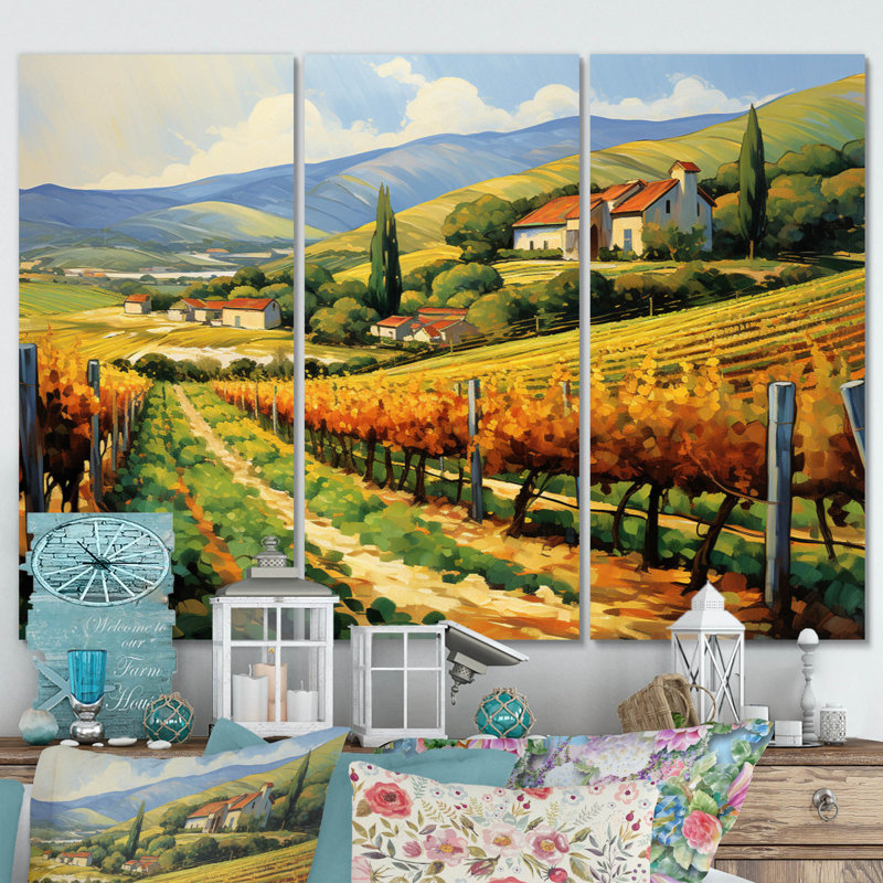 «Vangogh Sunlit Vineyard II», 3 impressions sur toile tendue, H 32 po x l 48 po x P 1 po