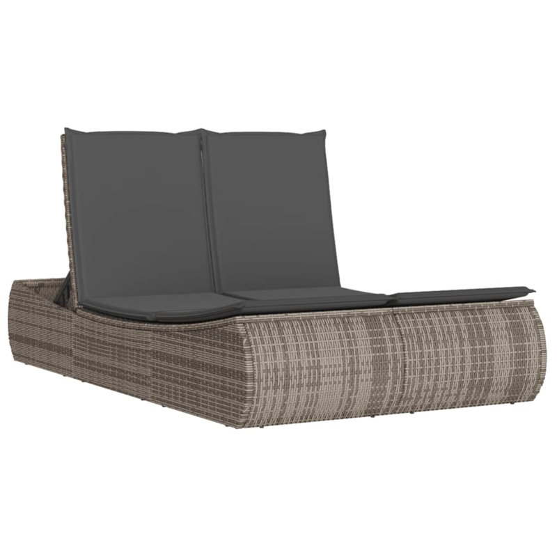 Chaise longue double avec coussins en rotin de polyester, Gris, Gris