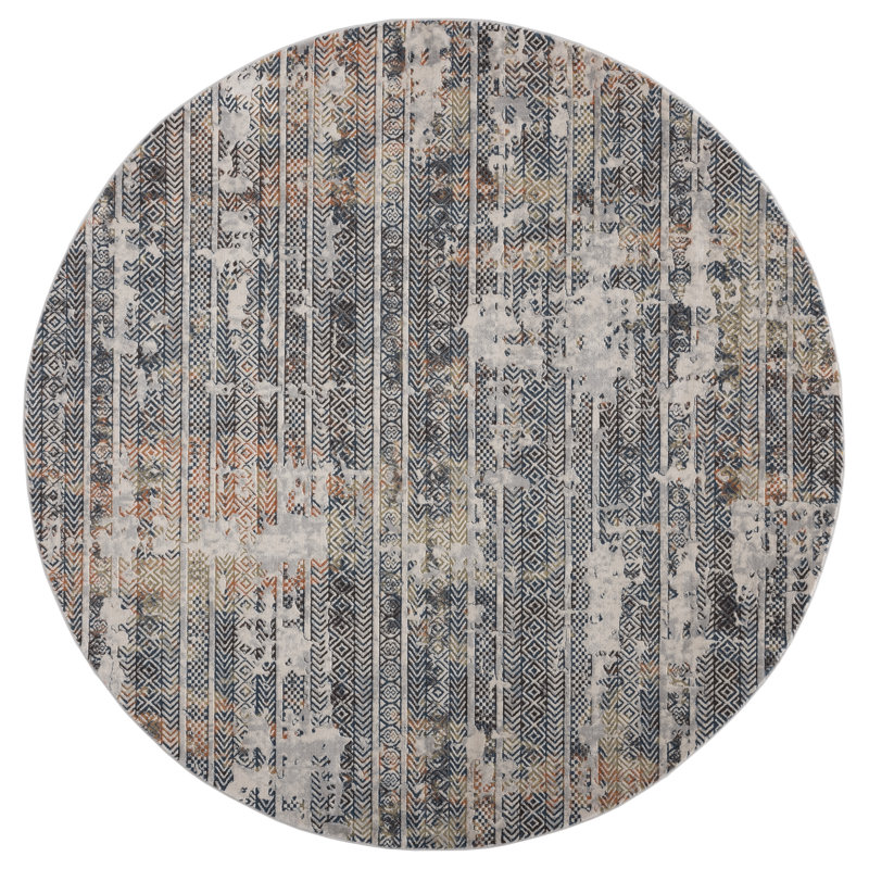 Tapis abstrait bleu / brun, Rond 7 pi 10 po